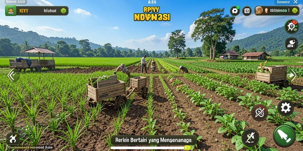 Tampilan menarik dari gameplay RPYYY yang menggambarkan pertanian yang subur.